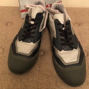 PRADA LEATHER MESH RUBBER COLORBLOCK BLUE/GREY SNEAKERS MENS US 12